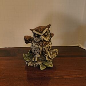 Rustic Owl Figurine - Brown and Cream